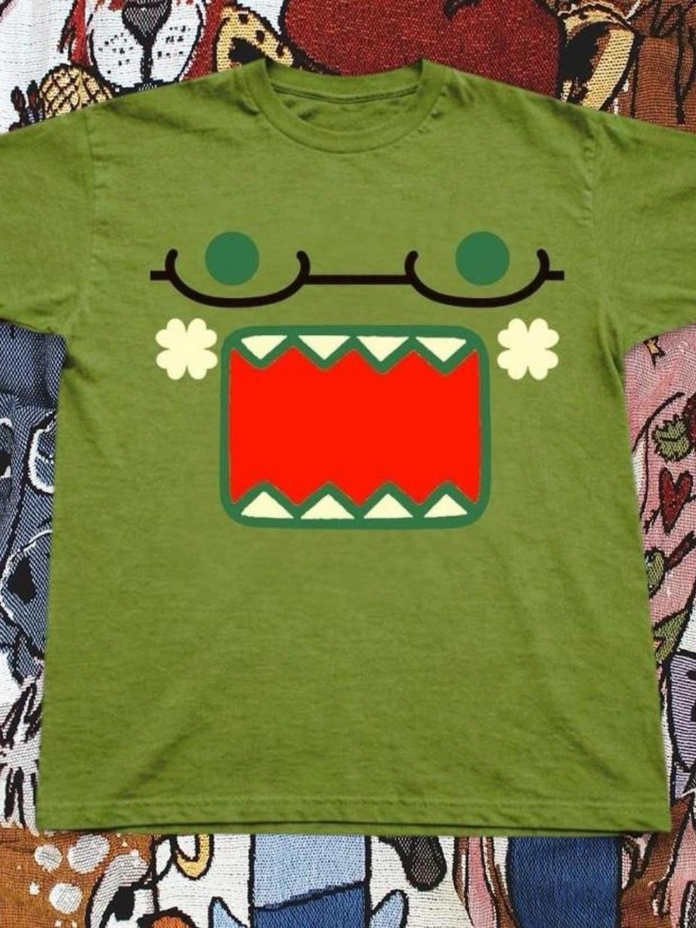 Gildan Green Graphic Domo Monster Tee with Red Mouth